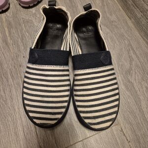 Tory Burch Blue and Cream Striped MICAH  SLIP ON Sneakers  striped woven 8